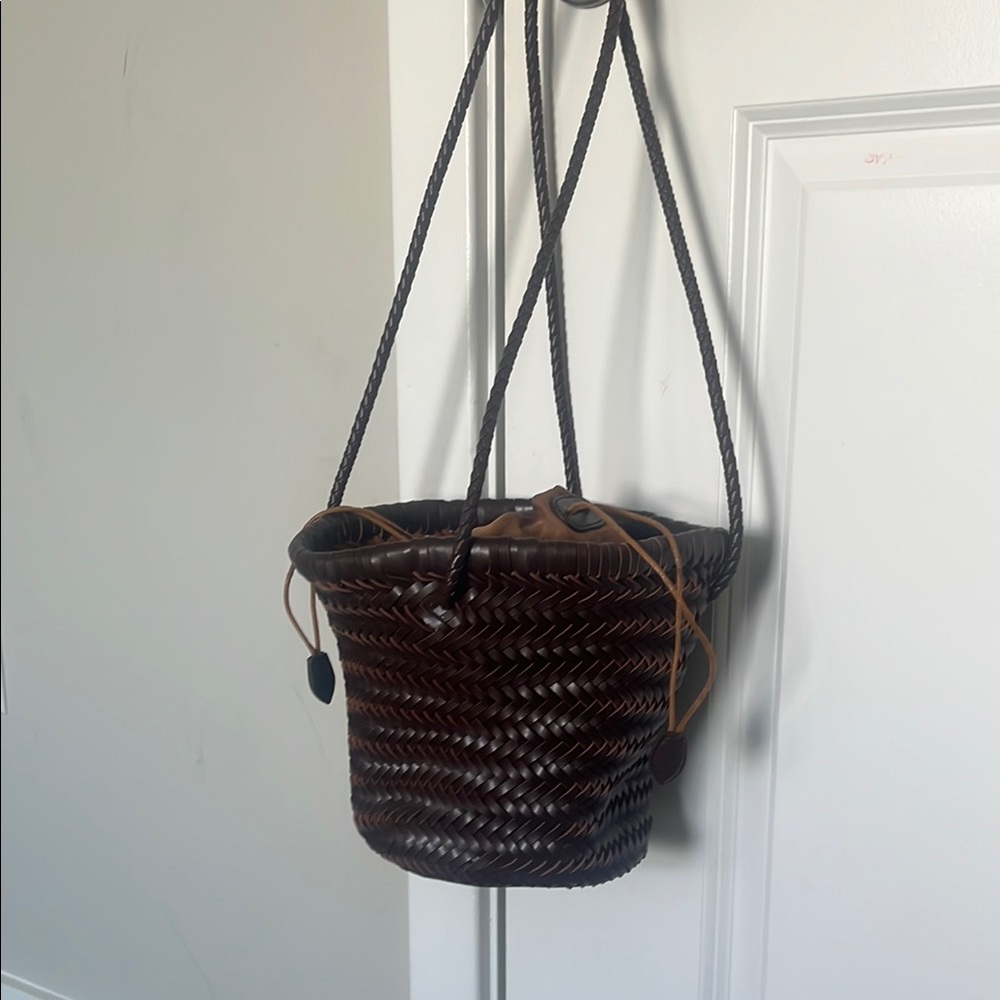Brown Woven Bucket Bag